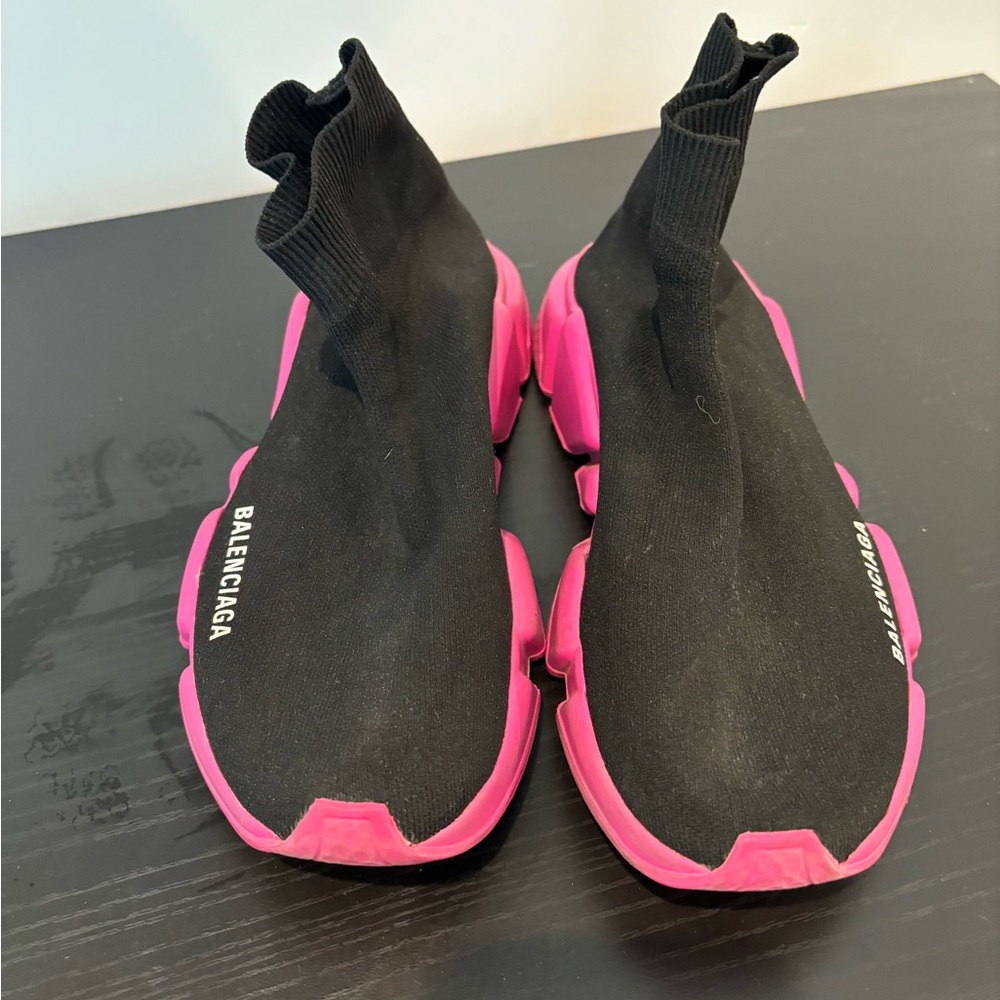 Balenciaga Black and Pink Sock Speed Trainers Size 9 - Picture 2 of 4